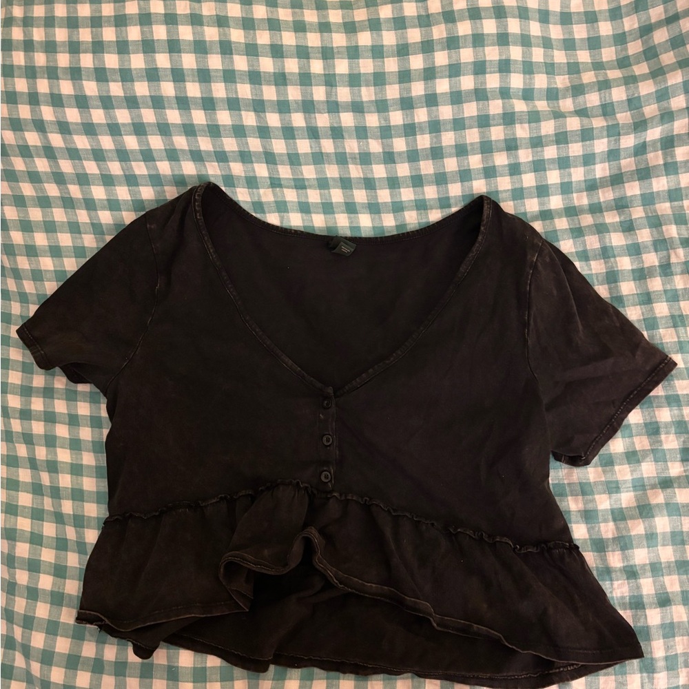 Target Black Ruffle-Hem V-Neck Crop Top